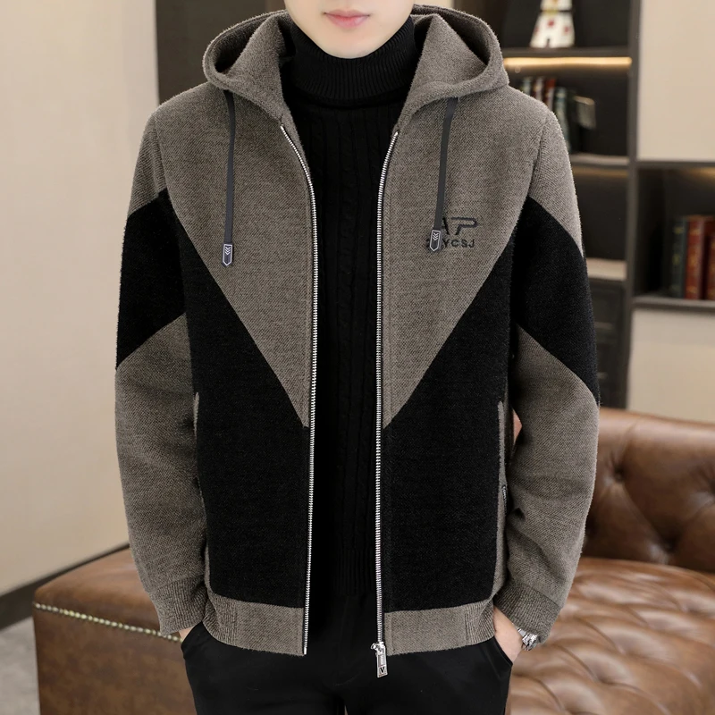 

Winter Men's Faux Mink Hooded Jacket Thermal Fleece Basic Coat Warm Comfort Cozy Outerwear Khaki/Black Attire Sizes 170-195