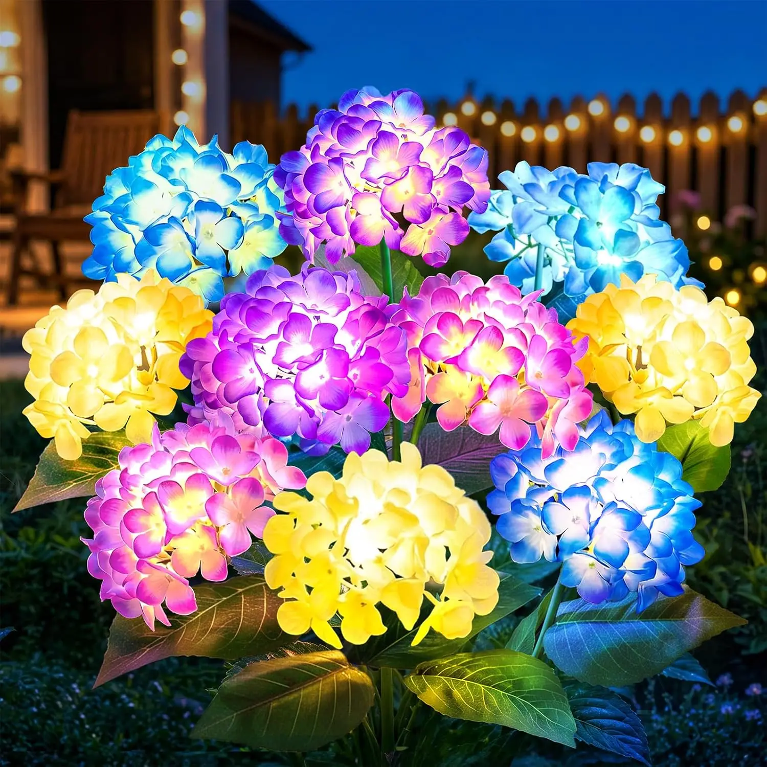1PC Solar Hydrangea Lights With 3 Heads,LED Artificial Flower Lights,Used For Outdoor Yard, Garden,Lawn,Fence,Pathway Decoration