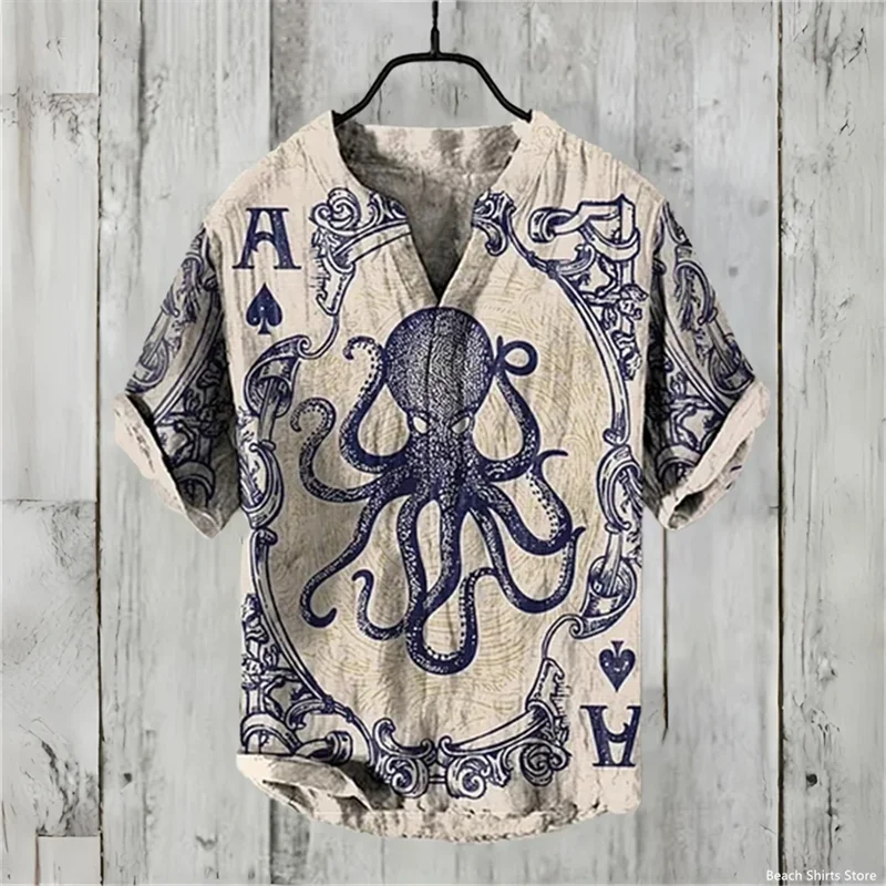 Summer Men's Linen Short Sleeve V-Neck Pullover Shirt Festival Queue Clothing High Quality Men's Shirt Fast Delivery - Image 3