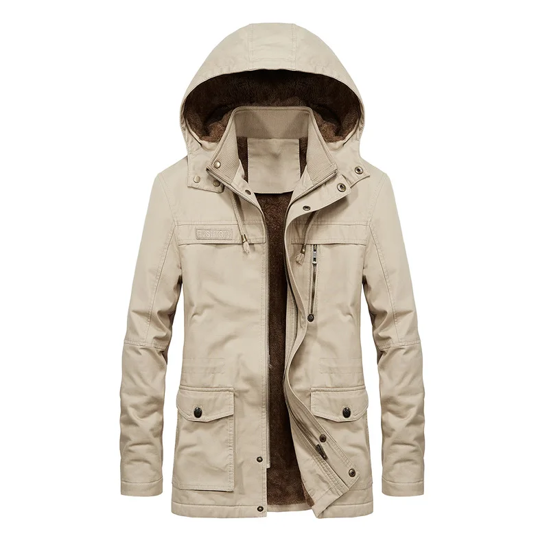 

New Fashion Men Hooded Multi-pockets Winter Jackets Quality Man Cotton Outdoor Trendy Warm Jackets Male Casual Long Coats 5XL