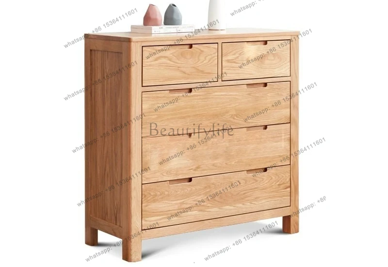 solid wood five-bucket oak bedroom fully equipped TV cabinet simple log drawer storage cabinet