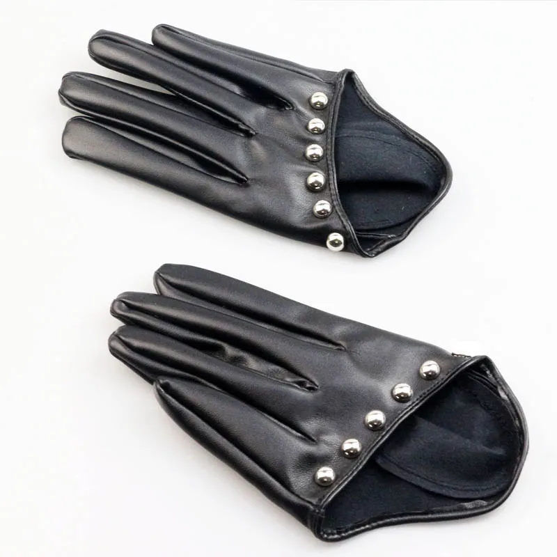 Women Sexy PU Leather Gloves Punk Dancing Half Palm Gloves Street Dance Performance Party Show Costume Fingerless Gloves Mittens
