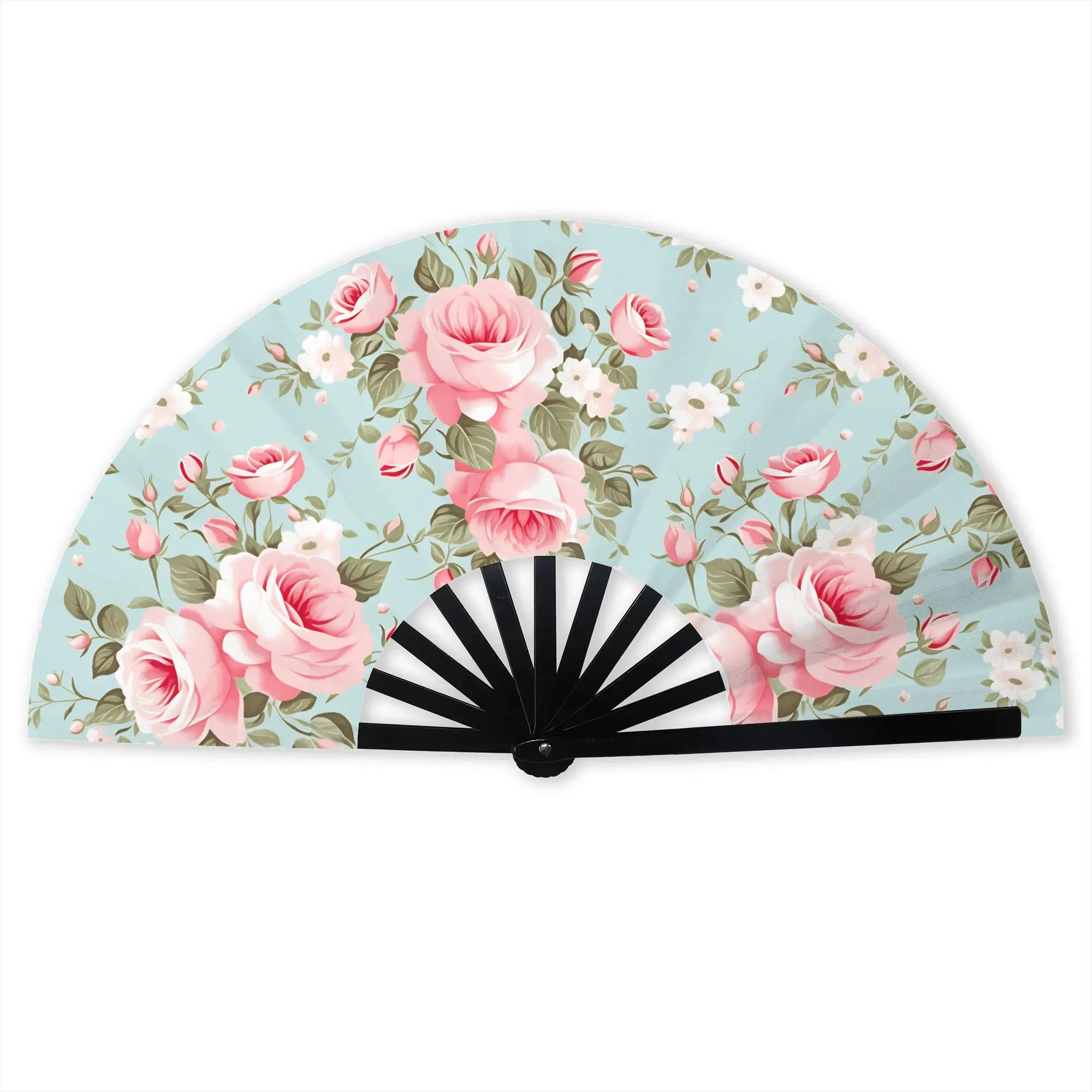 Rose Flowers Buds on Cream  Folding Hand Fan Watercolor Pink  Polyester Fabric Fan Funny Summer Accessory Decorative Fans