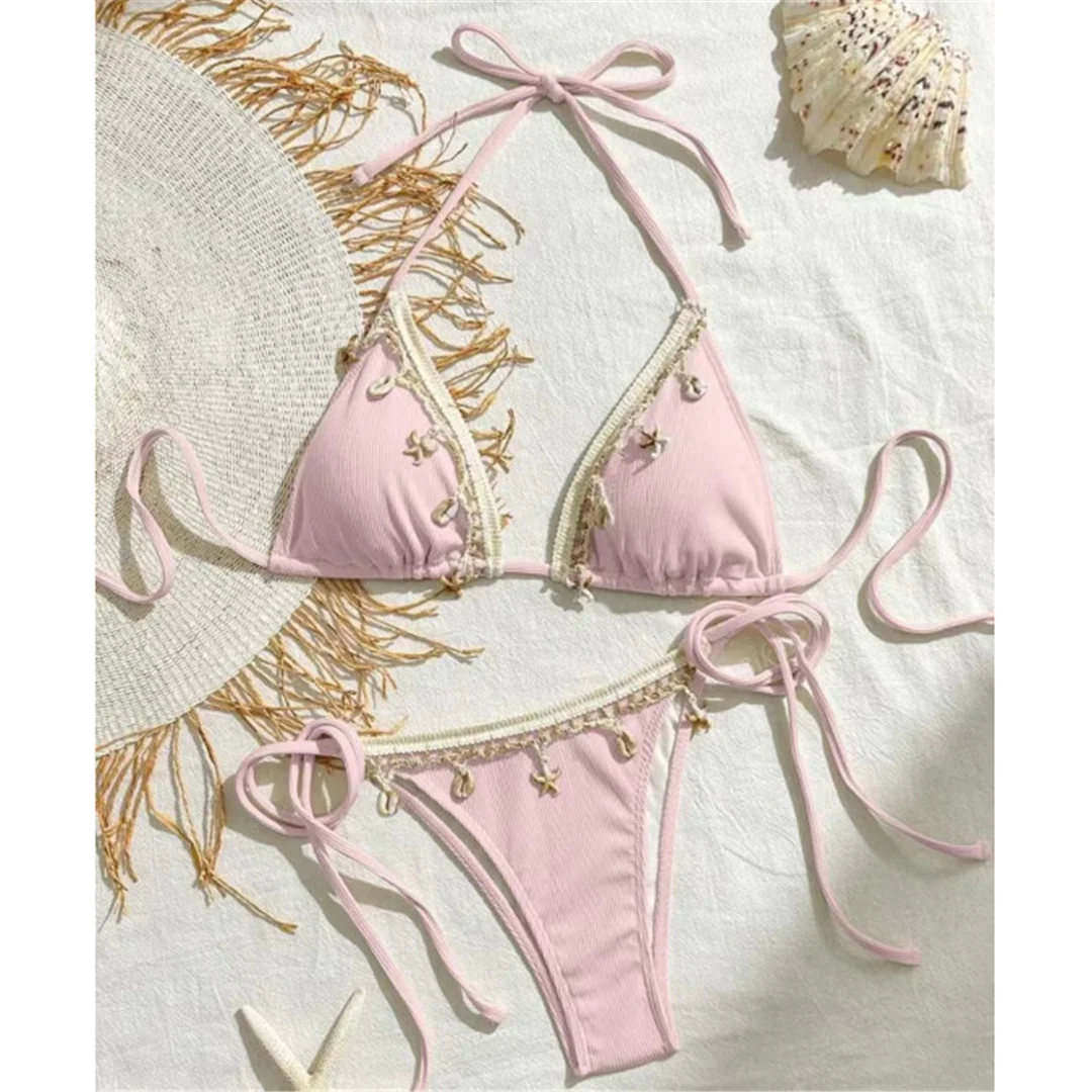 Neuer Splicing-Neckholder-Bikini mit Trägern, brasilianischer Stil, Damen-Badeanzug, zweiteiliges Bikini-Set, Badebekleidung, Badeanzug, Schwimmanzug V6024 – Detail 23