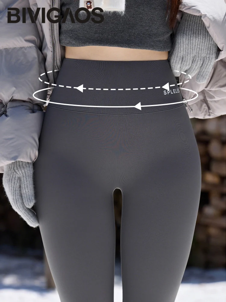 BIVIGAOS Herbst Winter Fleece Haifischhaut Leggings Damen Brief Hohe Taille Warme Leggings Casual Sport Enge Thermo Leggings
