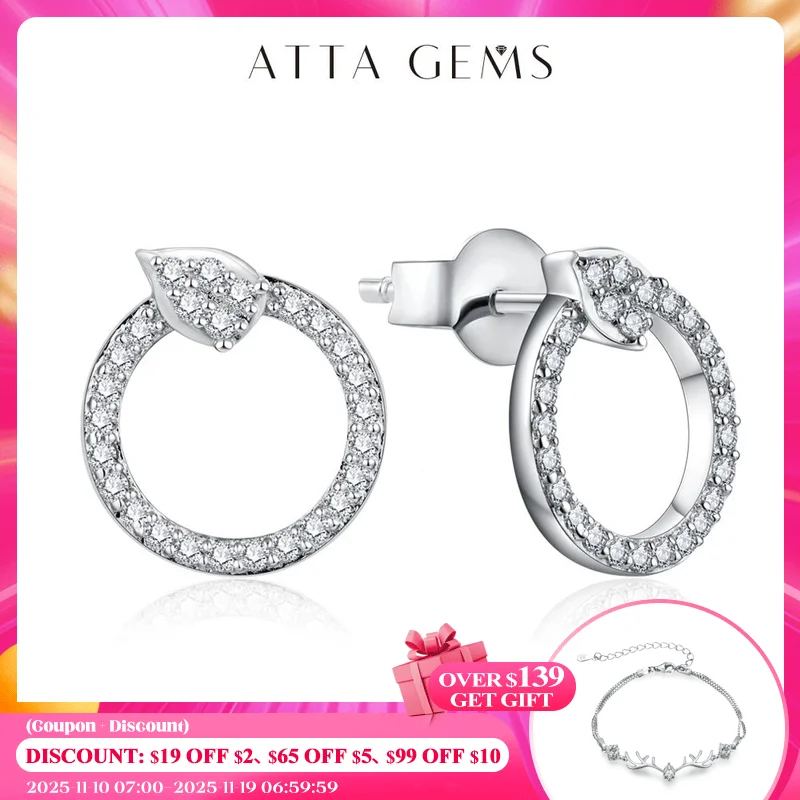 

ATTAGEMS Classic D VVS1 Color Moissanite Stud Earrings for Women Solid 925 Sterling Sliver Engagement Wedding Jewelry Party Gift