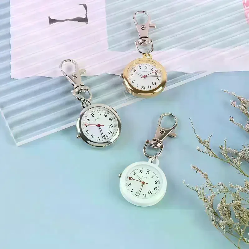 Keychain Pocket Watch Mini Lightweight Quartz Analog Clip On Nurse Fob Watch for Outdoor Hiking Travel Timekeeping