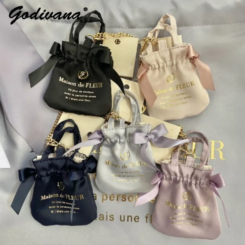 Japanese Style New Cute Mini Satin Ribbon Bowknot Earphone Bag Portable Mini Bag Student Girls Bag Ornaments