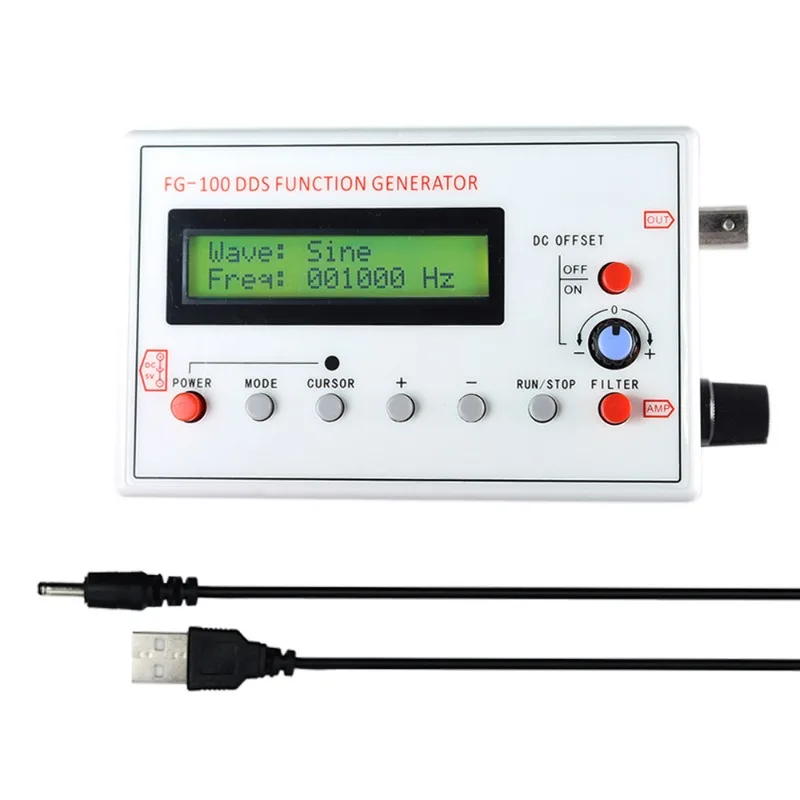 

FG-100 DDS Function Signal Generator Frequency Counter 0.01Hz - 500KHz Signal Source Module Sine+Square+Sawtooth Waveform