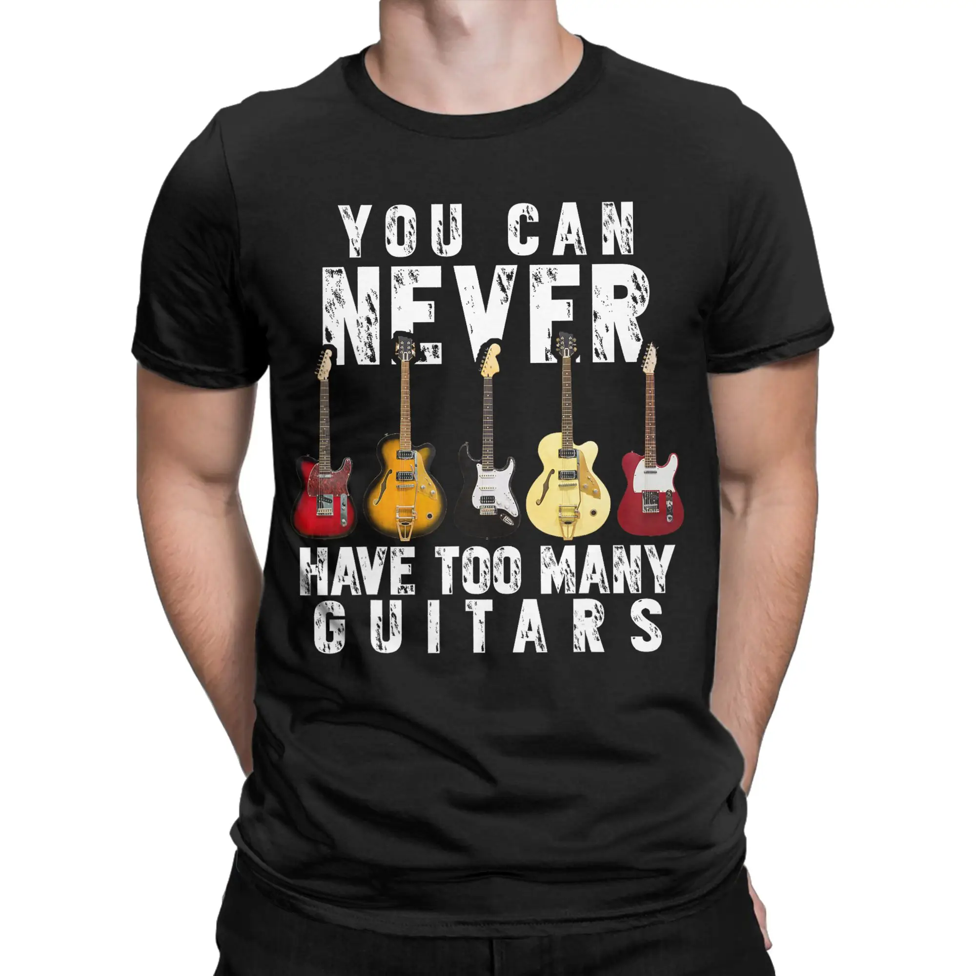 You Can Never Have Too Many Guitars Music T-Shirts for Men Vintage Cotton Tees Round Collar Short Sleeve T Shirts Classic Tops