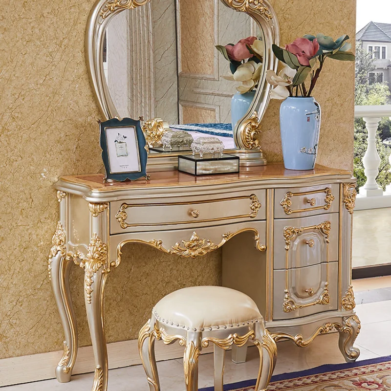 Farina European dressing table villa Champagne Golden Princess with mirror makeup table makeup chair storage bedroom furniture