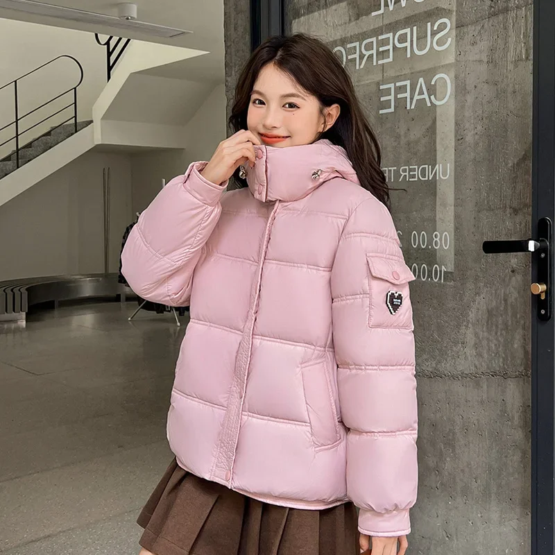 

Girls Sweet Short Jacket Winter Parkas For Women Students Parka Hooded Quilted Padded Short Coat Female Coats Fashion M-2XL