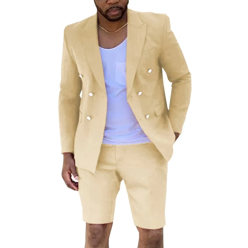 

Slim Fit Men's Suit 2 Pieces Blazer and Short Pants Set Short Suits for Men Double-Breasted High Quality Casual Summer