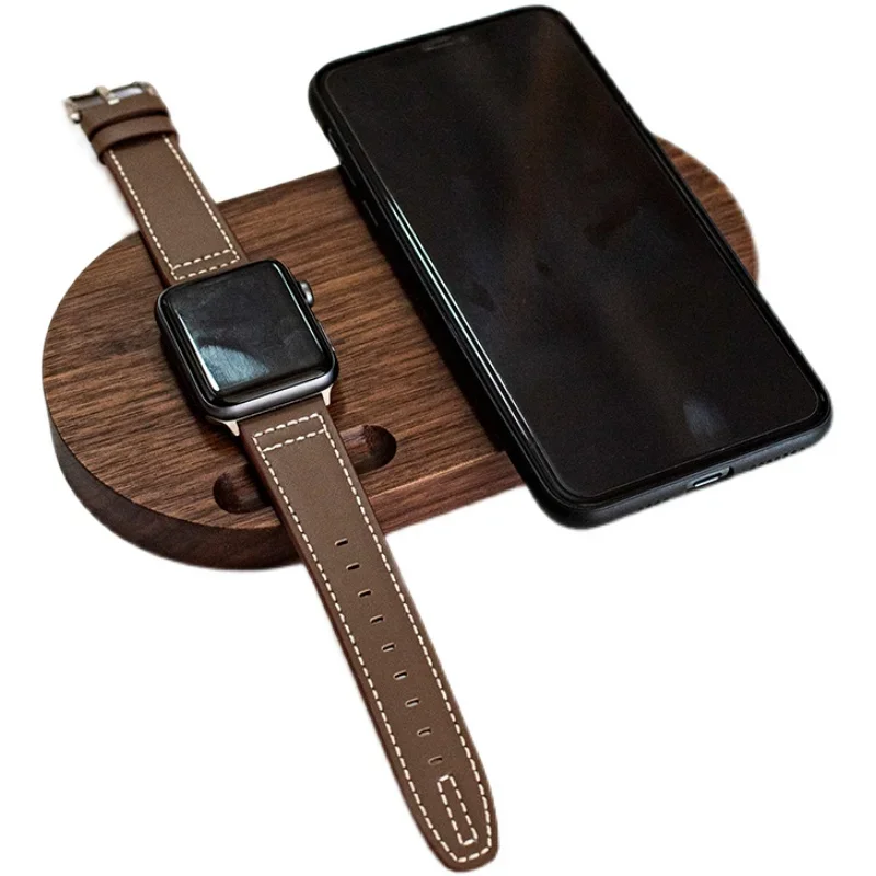 

Minimalist Charging Dock Wooden IPhone Charger Magnetic IWatch Base Durable Walnut Organizer Elegant Stable Design