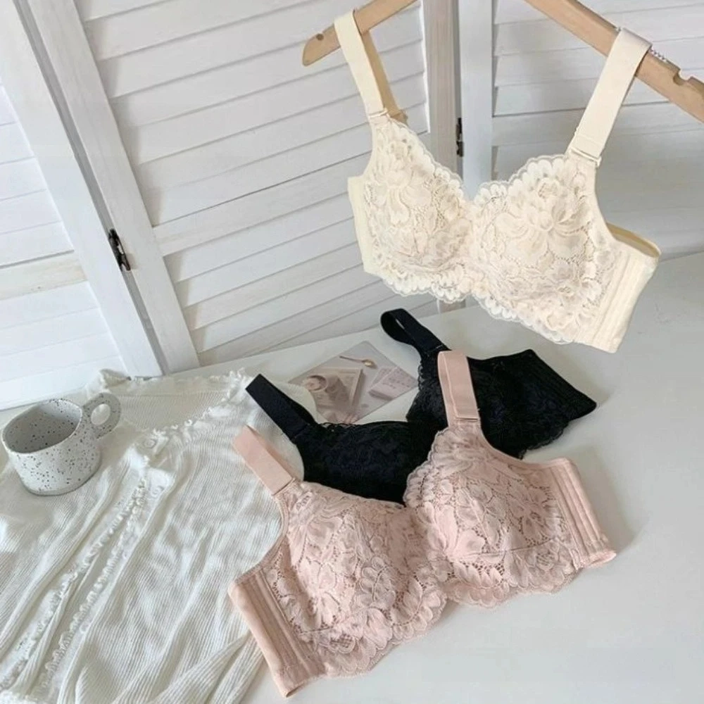 

Plus Size Lace Seamless Bra Close-fitting Shockproof Lace Women's Underwear Comfortable Big Bra Wireless Deep V Bra Daily
