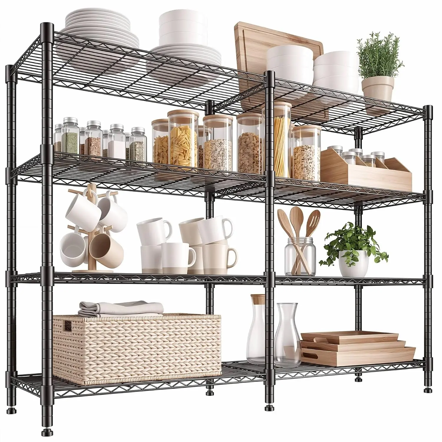 4-Tier Adjustable Metal Storage Shelves, Space-Saving Corner Rack for Kitchen, Pantry, Office, Garage, Books, Customized