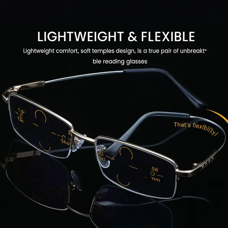 1 قطعة 3 في 1 نظارات القراءة الوظيفية مع إطار سبائك التيتانيوم للاستخدام الكمبيوتر مكتب ريترو بسيط للأعمال + 100 إلى + 400