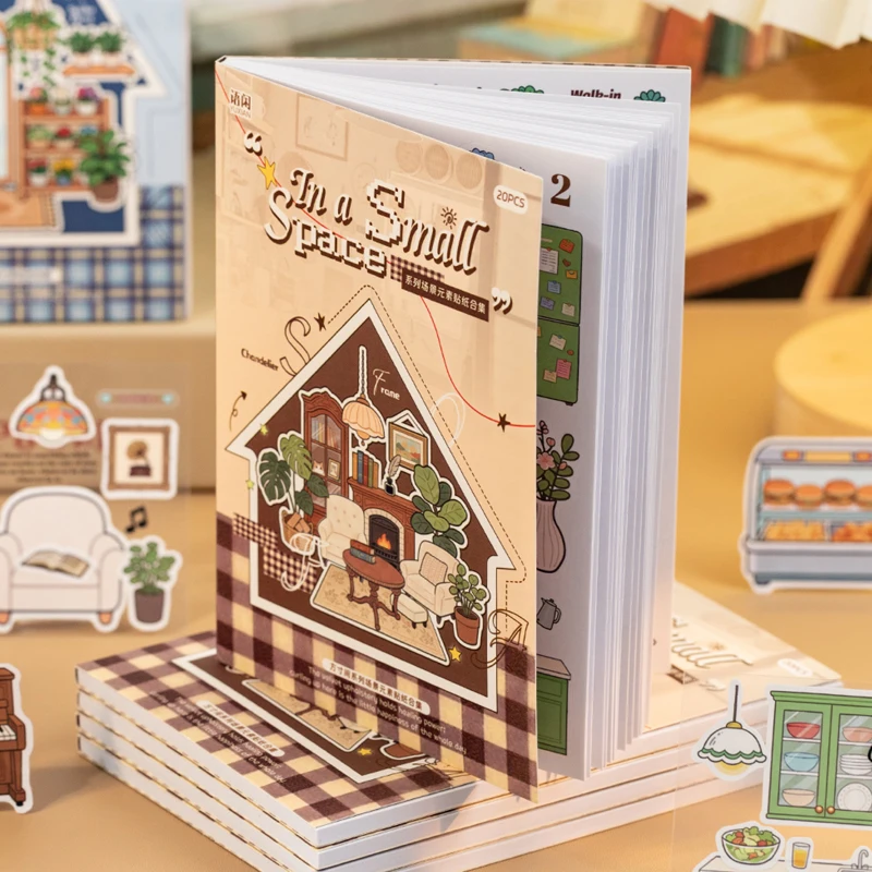 

Стикербук Mr.Paper, 20 листов/книга, серия «Для маленьких помещений», декоративные наклейки с милыми сценами комнат и мебели для скрапбукинга