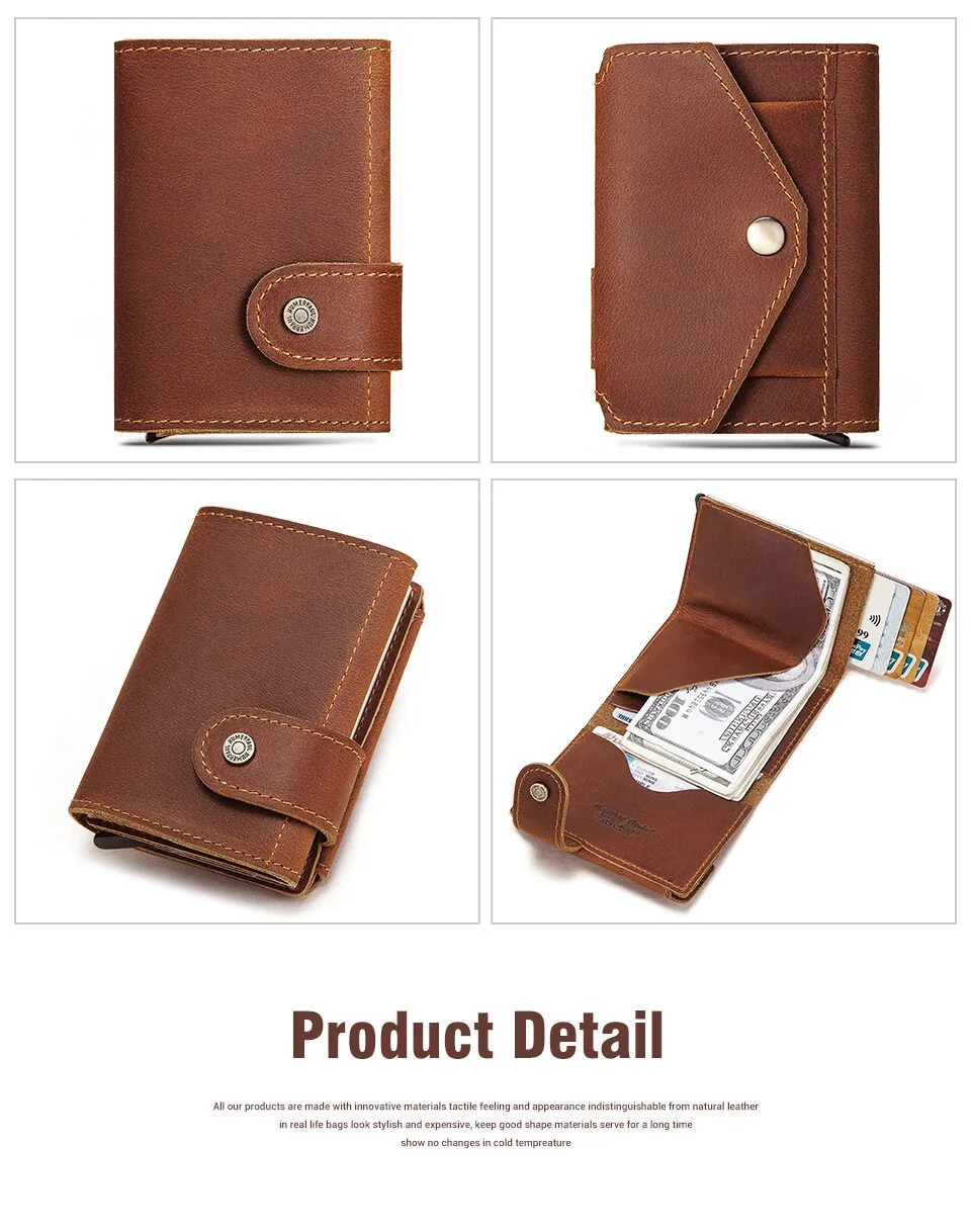 【Genuine Cow Leather】HUMERPAUL Brand Men's Wallet Credit Card Cover Retro RFID Anti-Theft Coin Pocket Male Fashion