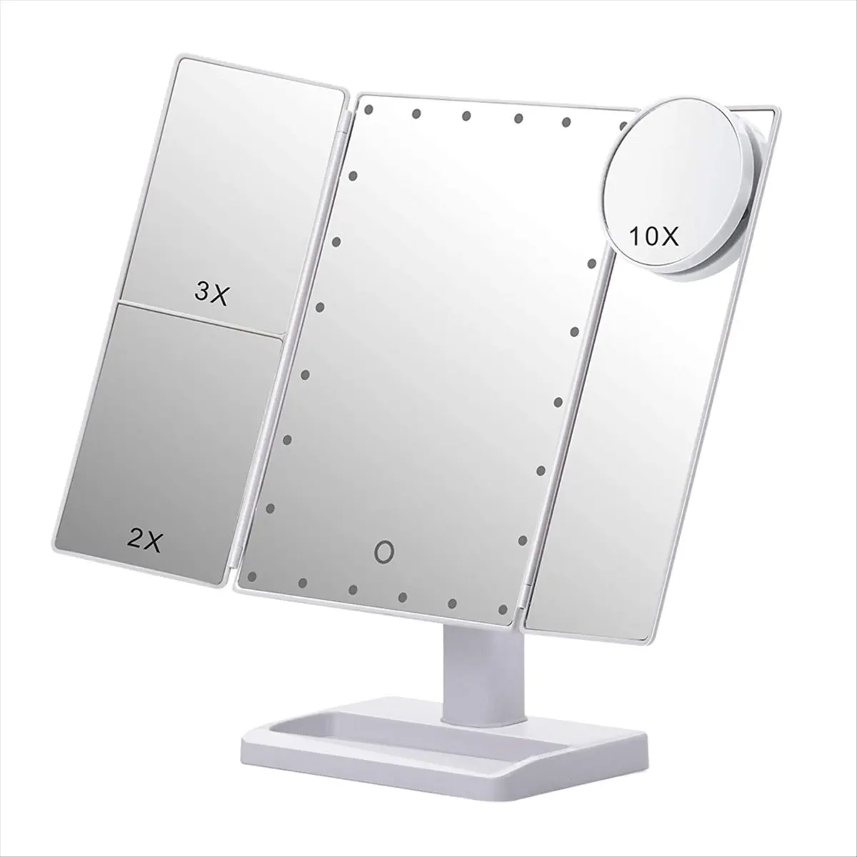 FZFZ Trifold Makeup Mirror with 22 LED Lights,10X/3X/2X Magnification Portable Fold Lighted Table Desk Cosmetic Mirror,White