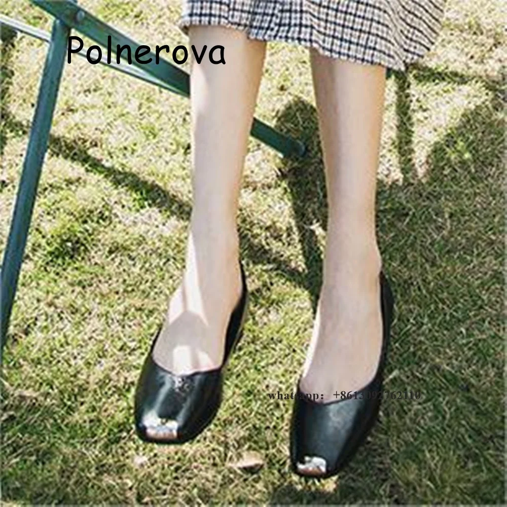 

Solid Leather Pumps Flat with Metal Decoration Women's Shoes Slip On Summer Casual Elegant Ladies Fashion Mary Jane Shoes
