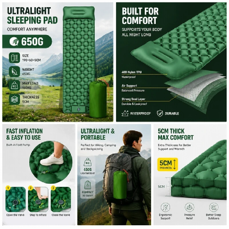 Outjoy Inflatable Camping Slee - Inflatable Camping Sleeping Pad Pillow recension och pris