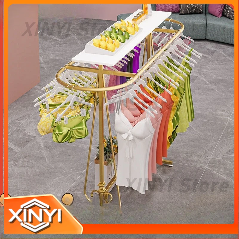 for Nakajima double-row round swimsuit display rack wrought iron gold underwear hanger clothing store fixture retail display