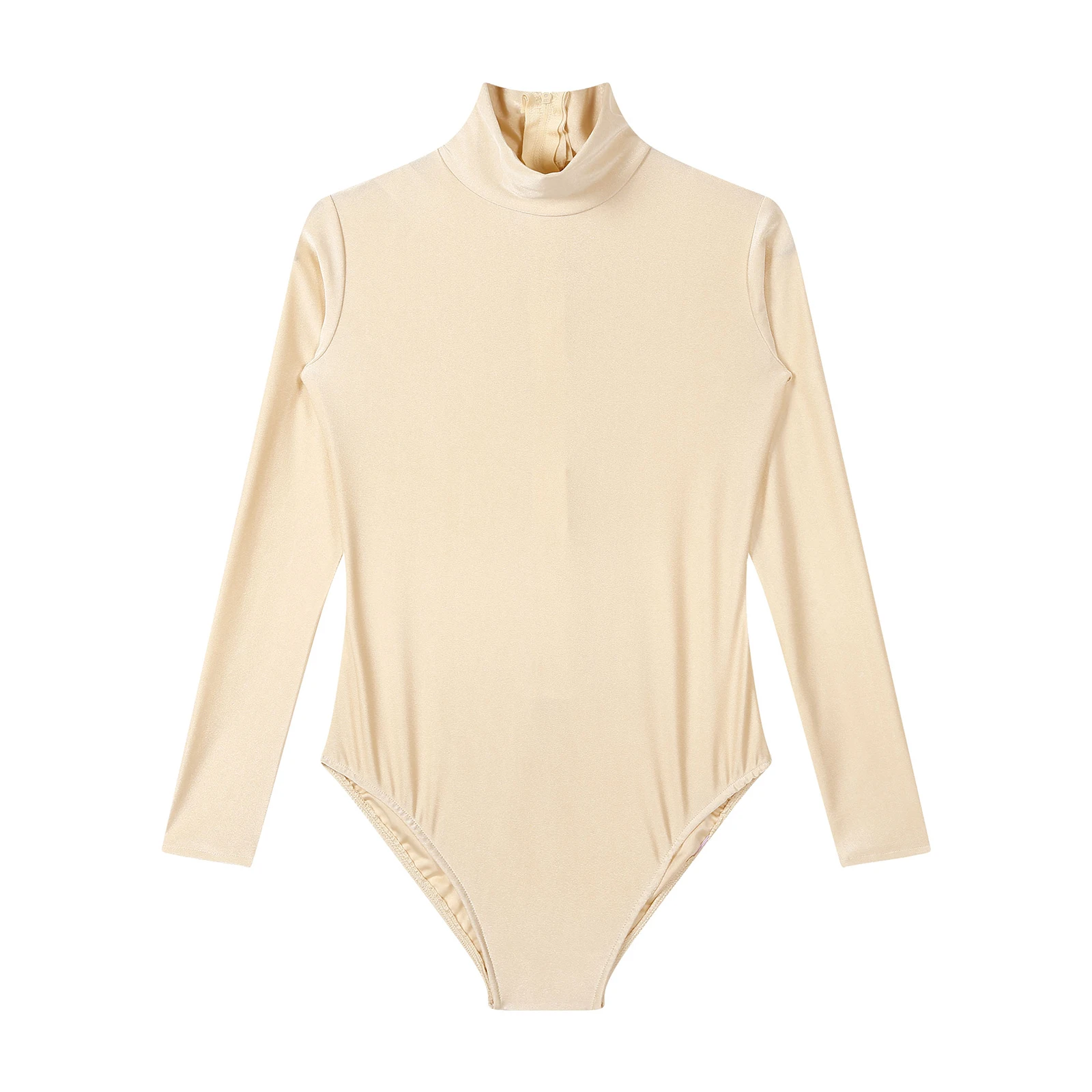 Womens Figure Skating Bodysuit Solid Color Long Sleeve Stretchy Leotards Yoga Dance Gymnastics Acrobatics Performance Costume