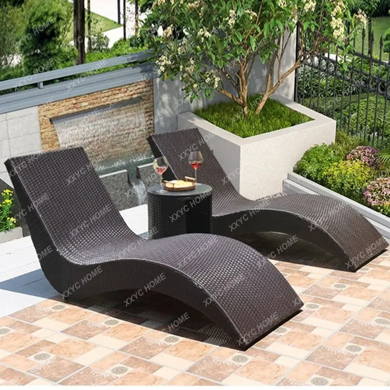 Reclinable de ratán impermeable y protección solar para exteriores, jardín, balcón, Playa