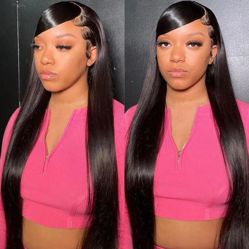 

30 Inch 13x6 Lace Front Wigs Human Hair 200 Density Straight HD Lace Front Wigs Human Hair Pre Plucked Straight Natural Black