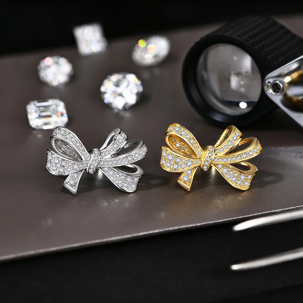 CHARMING Fine Sparkling Bow-Knot Moissanite Ring D Color Lab Diamond 925 Sterling SIlver for Women Party Jewelry With Certificed