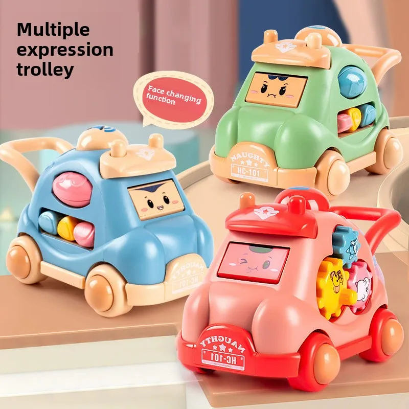 Kid Pull Along Toy Walking Trolley Musical Light Up Car Toy Crawling To Walking Learning Toys Cartoon Polyhedral Trolley Car Toy