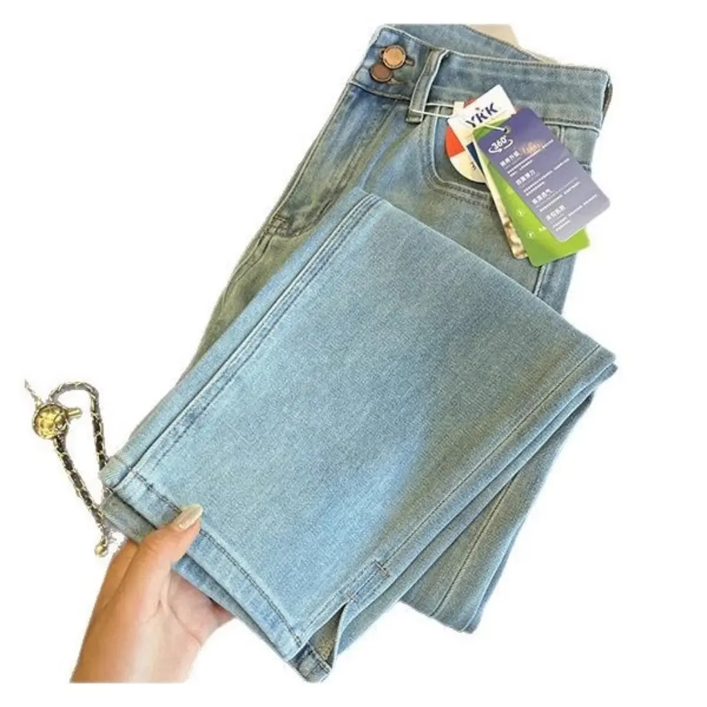 

Прямые джинсы с высокой талией, четырехсторонний дизайн-багет, весенний модный тренд G011201, женские джинсовые брюки