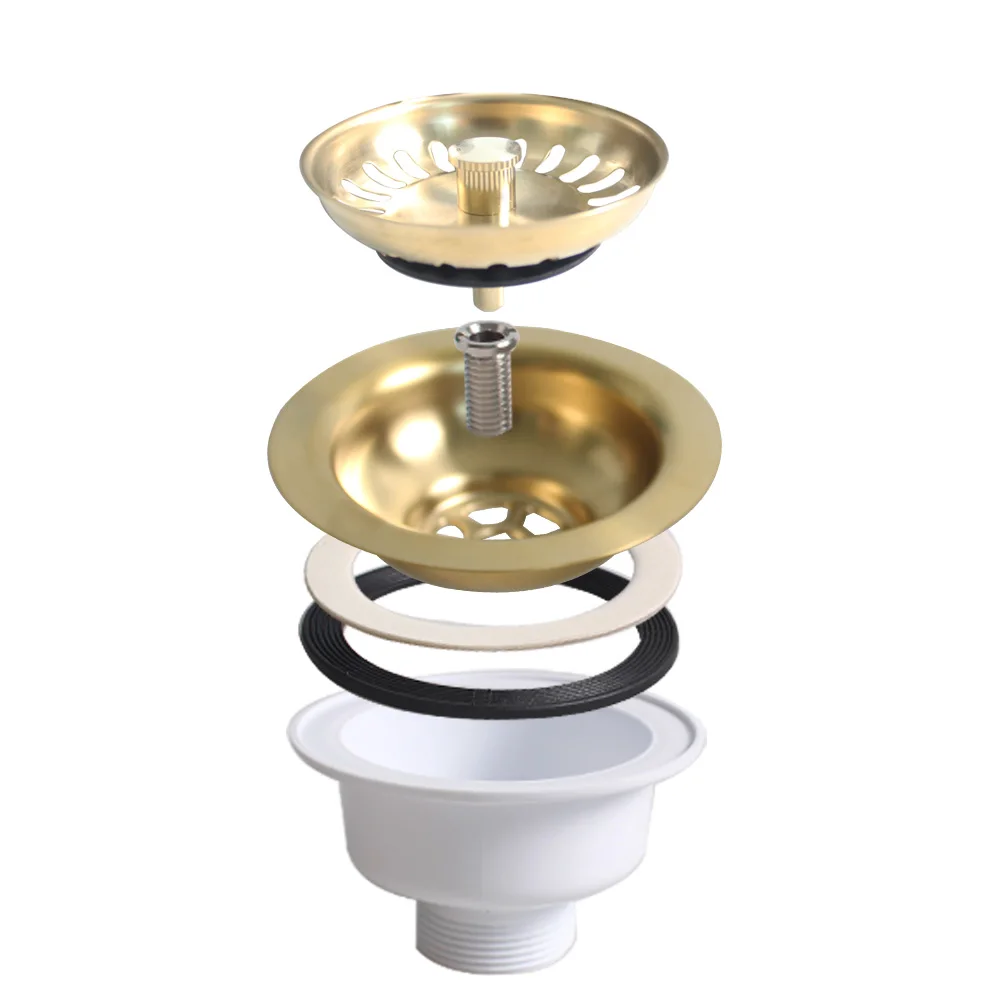 Talea 114MM Sink Dish Drainer Strainer Drain Kit for Single Bowl Kitchen Sink Drainage Waste Kit Brushed Gold SUS304 Filter