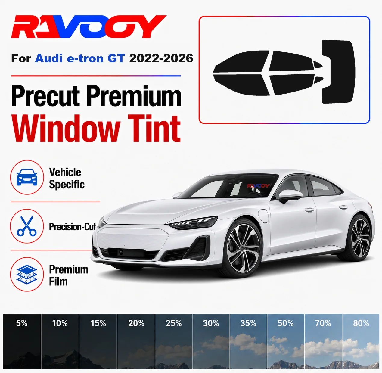 Premium Precut Window Tint Kit Front Rear Windows Rear Windshield For Audi e-tron GT 2022-2026 Complete Set Nano Ceramic Film