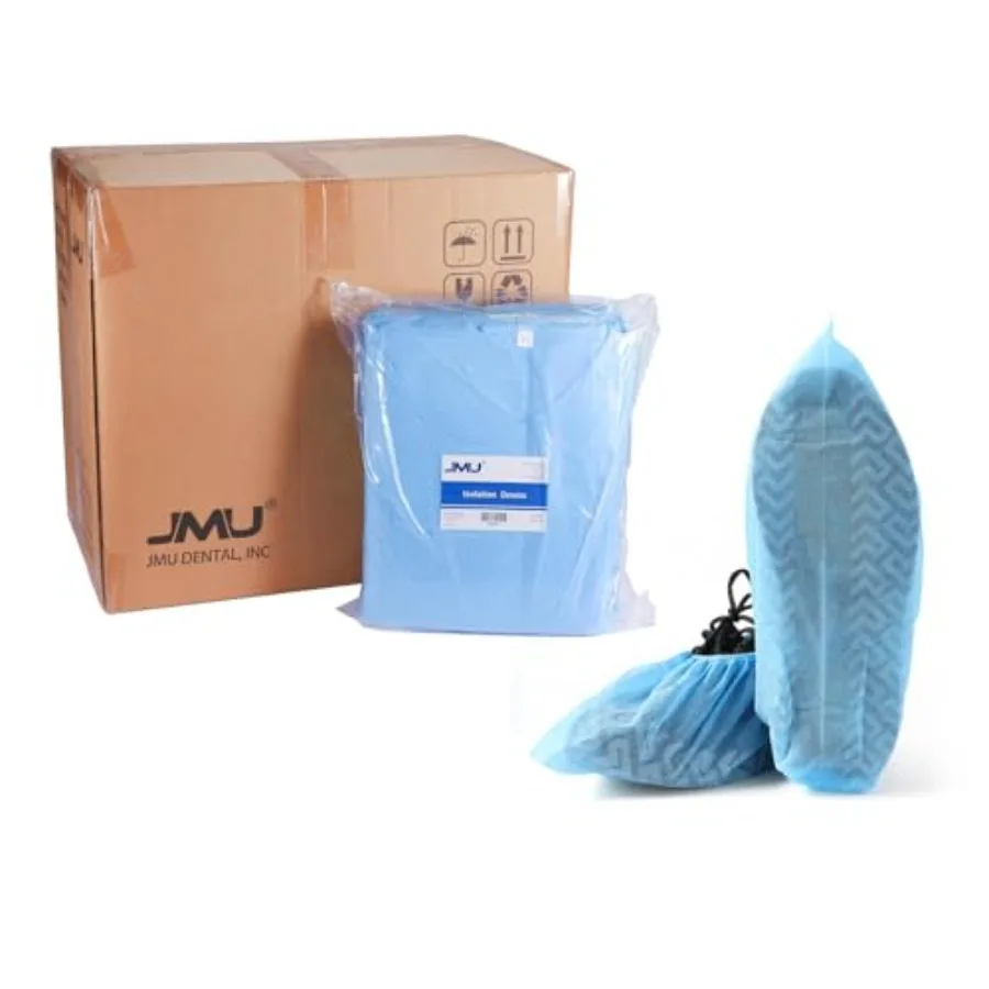 

JMU 100 Pcs Disposable Isolation Gowns Bulk Polypropylene Medical Gowns Long with Knitted Cuffs Bundle with 1000 Pcs Shoe Cover