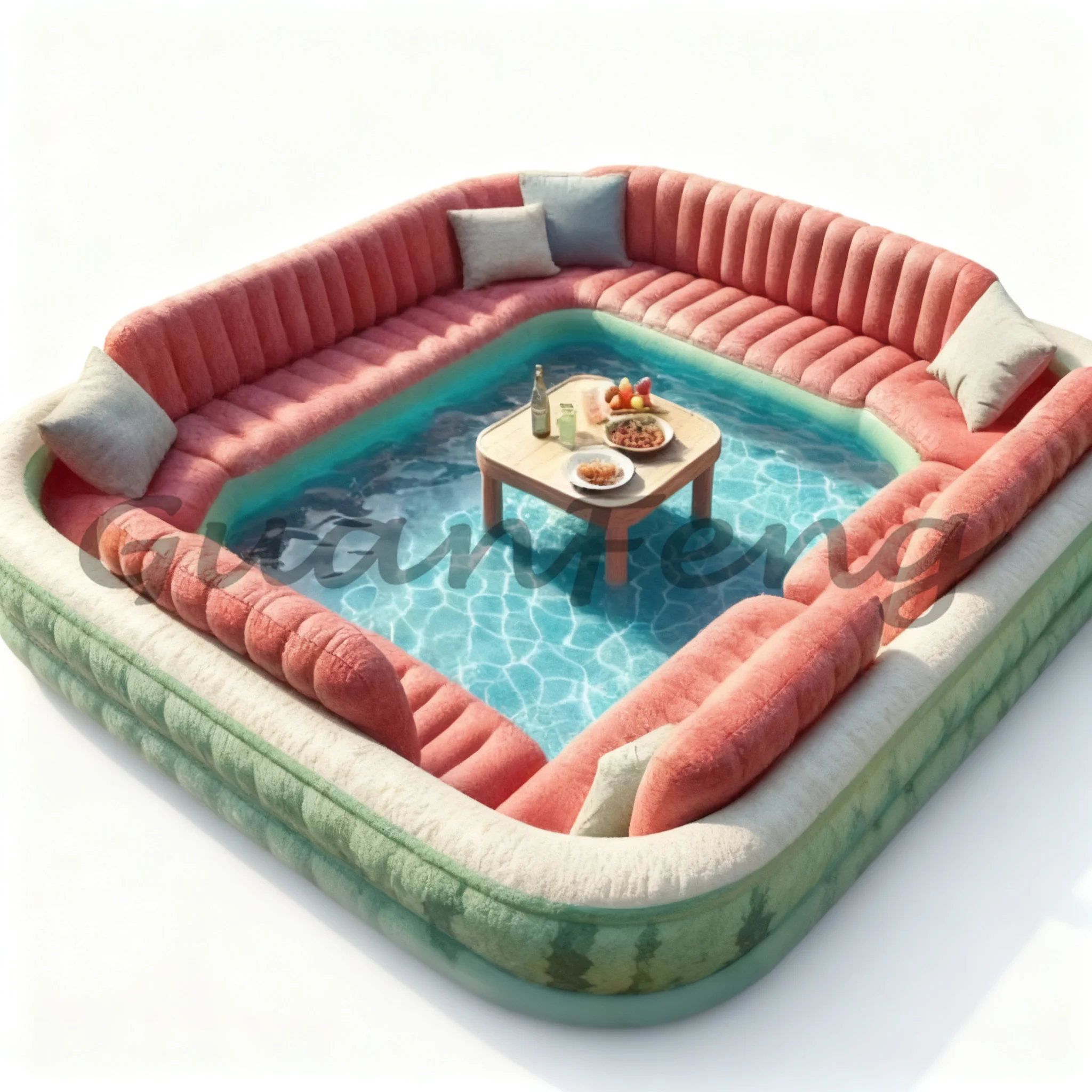 Inflatable Pool Bar Swimming Pool, Wrap-Around Sofa with Built-in Bar, Villa Courtyard Outdoor Pool for Backyard Party Decor