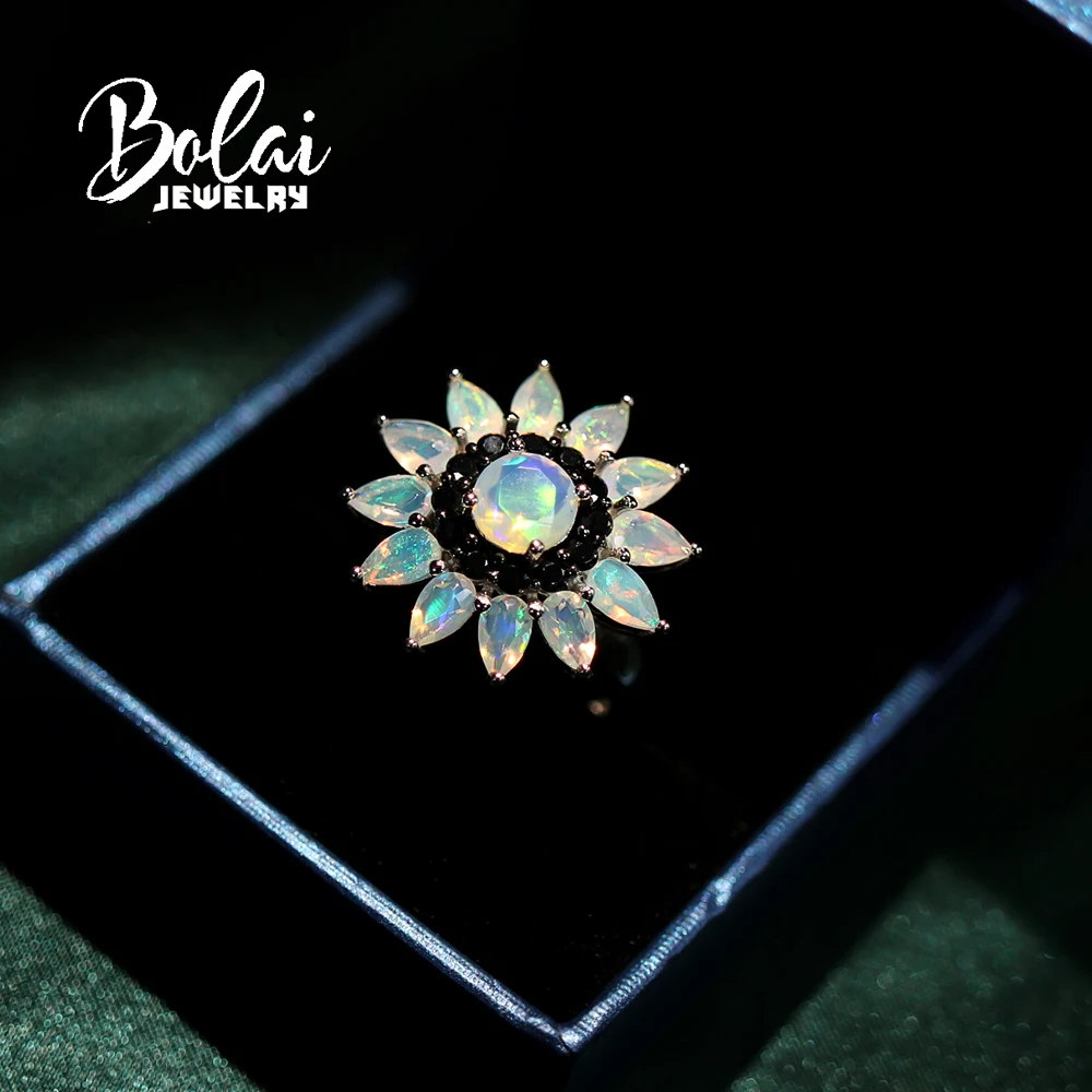 

Natural Ethiopia opal ring fine jewelry sun flower design Natural Gemstone 925 sterling silver jewelry for women nice gift