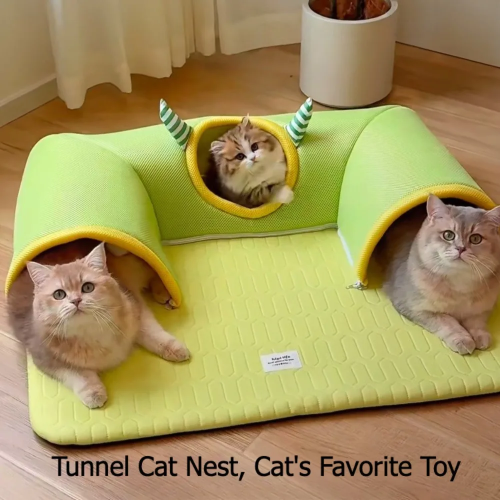 

Tunnel Cat Nest Cool Feeling Ice Silk Cats Toy for Home Use Cool in Summer Non Stick Fur Removable and Washable Pet Supplies