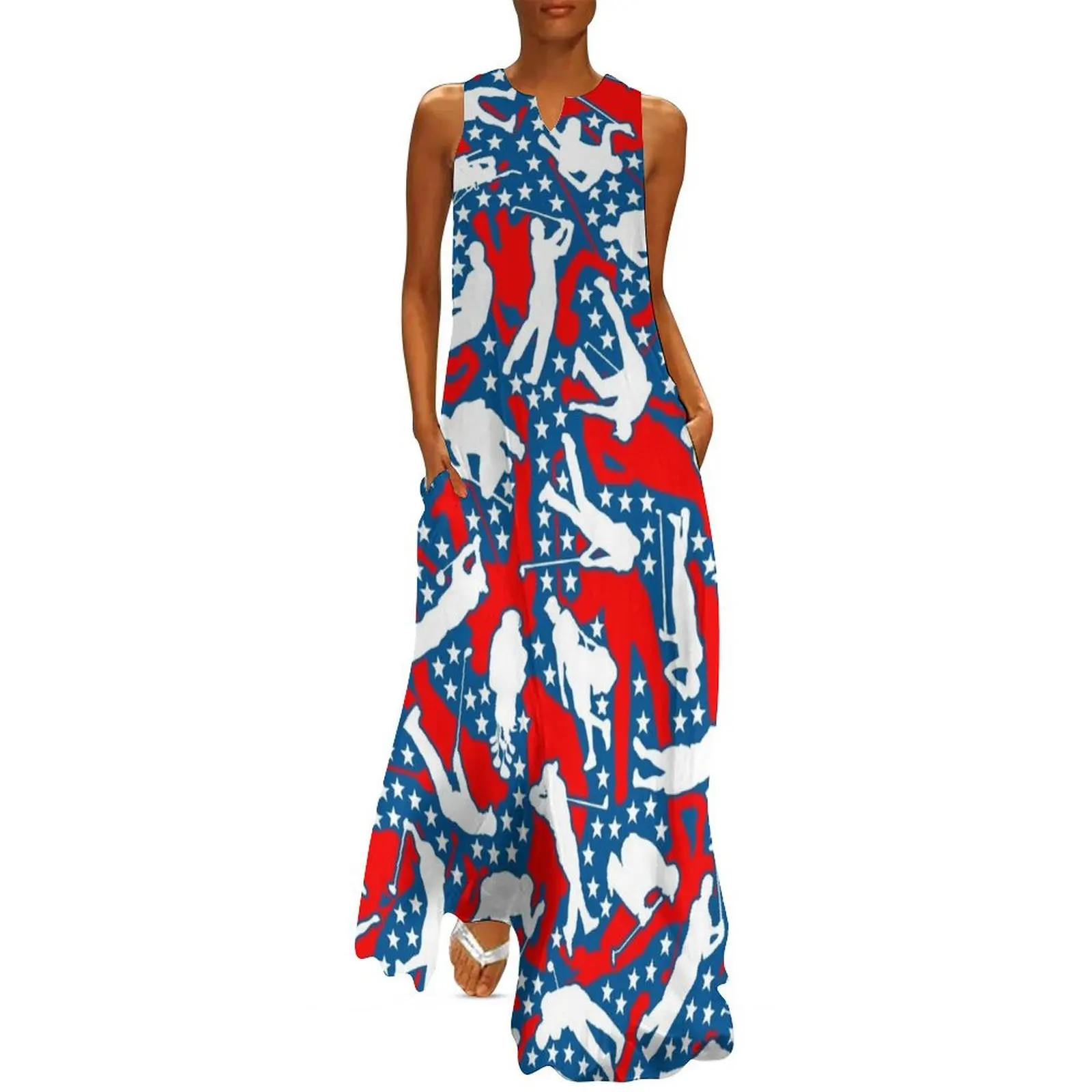 

Golf Lover Pro Golfer USA Flag Camo Camouflage Pattern Long Dress Aesthetic clothing Dance dresses beach dress Dress