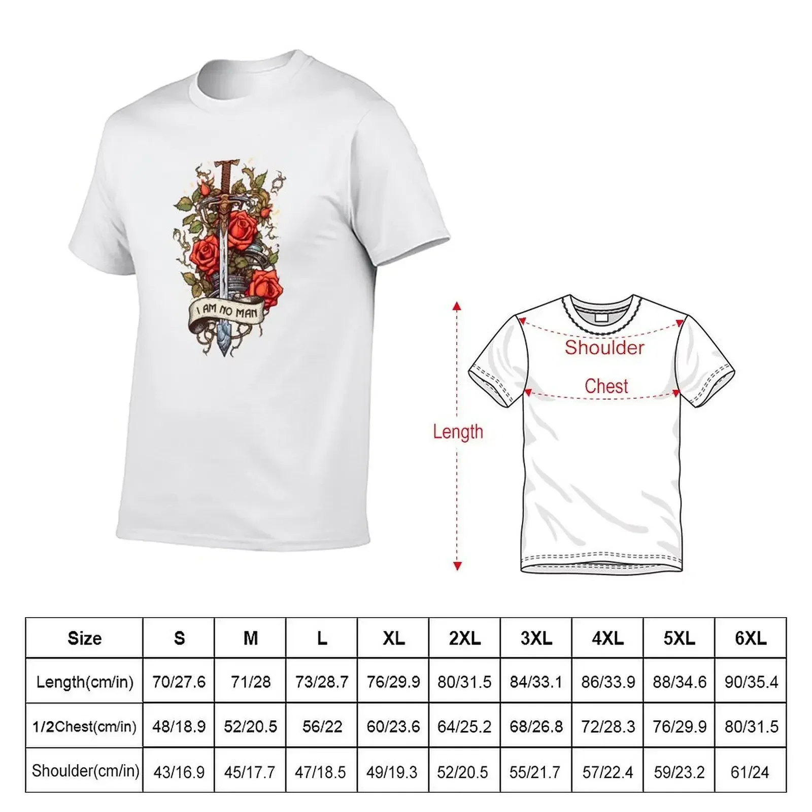 I am no man - Sword, Roses and Thorns - White - Fantasy T-shirt anime boys whites anime clothes oversized t shirt men