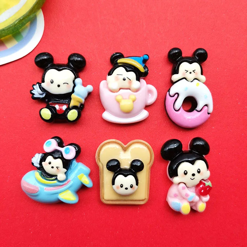 5pcs Cartoon glossy edible play bread donut mickey resin flatback cabochons diy crafts materials jewelry making charms