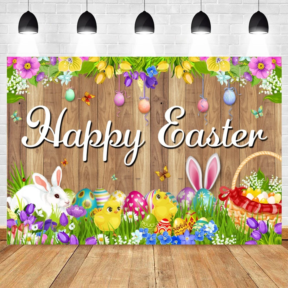 Frohe Ostern Kaninchen Hintergrund Cartoon Hase Frühling Blume Gras Baby Kinder Geburtstag Party Decor Fotografie Hintergrund Fotostudio