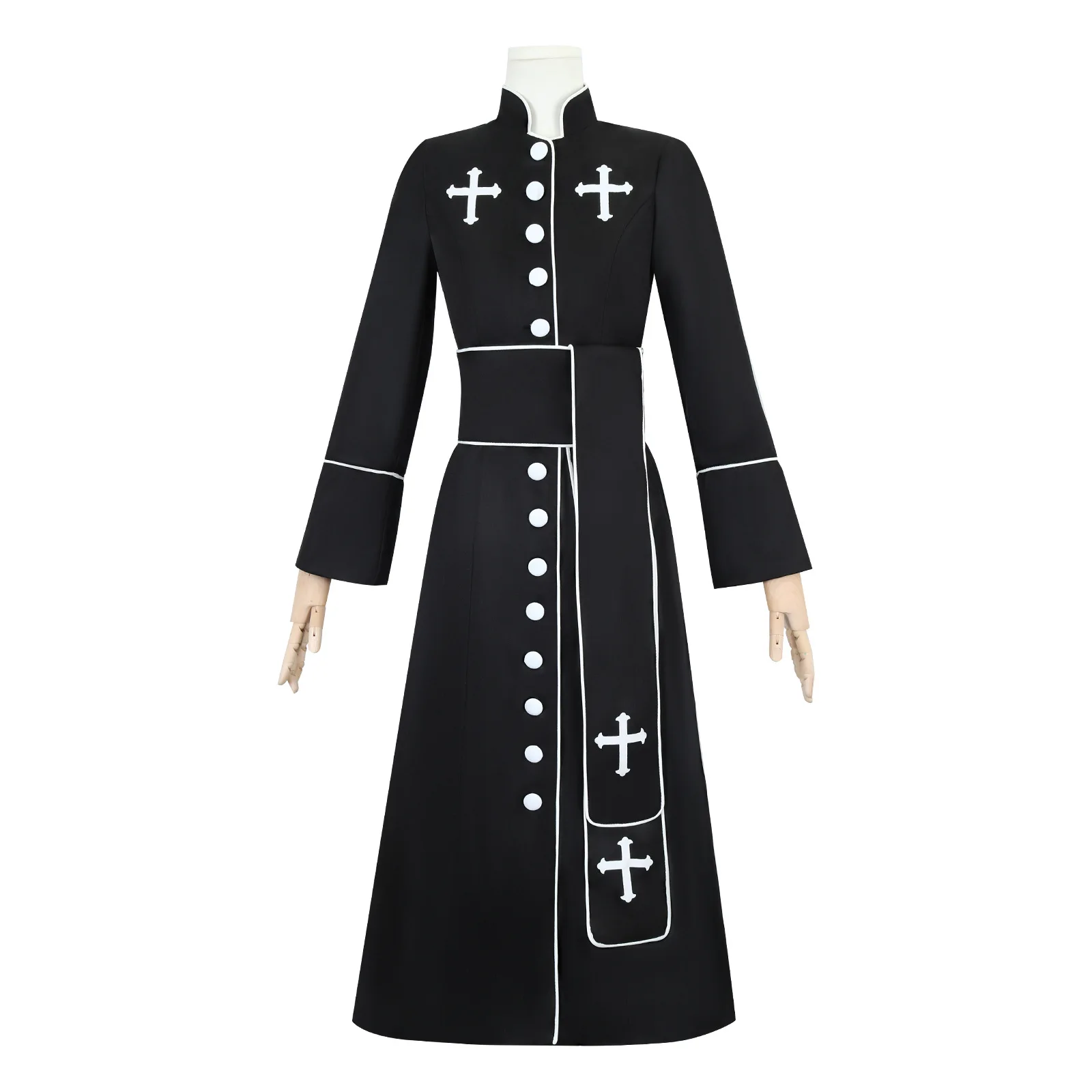 Cappotto nero medievale padrino gioco di ruolo Costume spaventoso e sanguinante Halloween Carnival Party Stage Performance abbigliamento