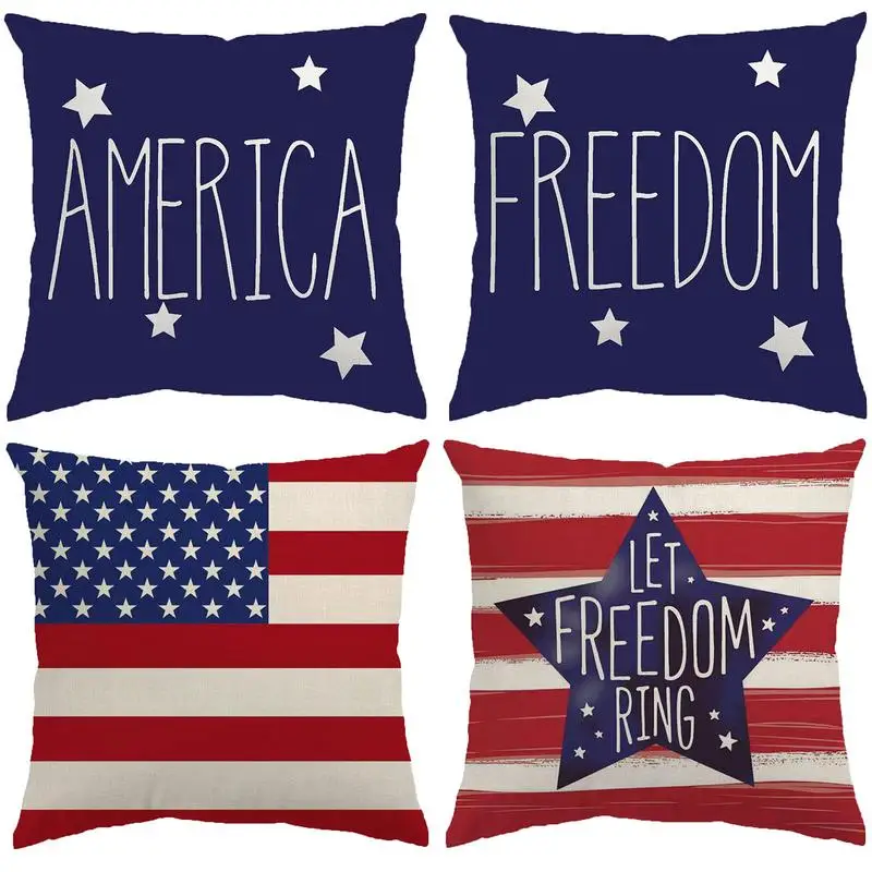 18in 4th July National Holiday Cushion Independence Day Pillow Cover Patriotic Home Decoration Linen Pillowcase American Flag