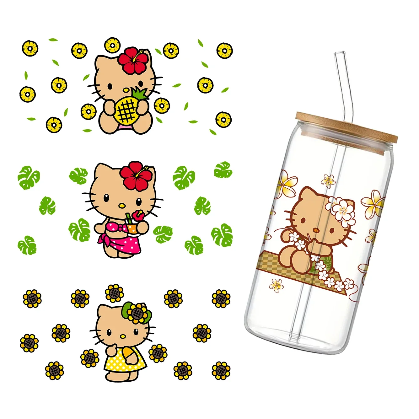 

11x24cm Sun Hello Kitty Black Sanrio Design UV DTF Printed Wrap Sticker for Cup Glass Can Waterproof 16oz Sticker