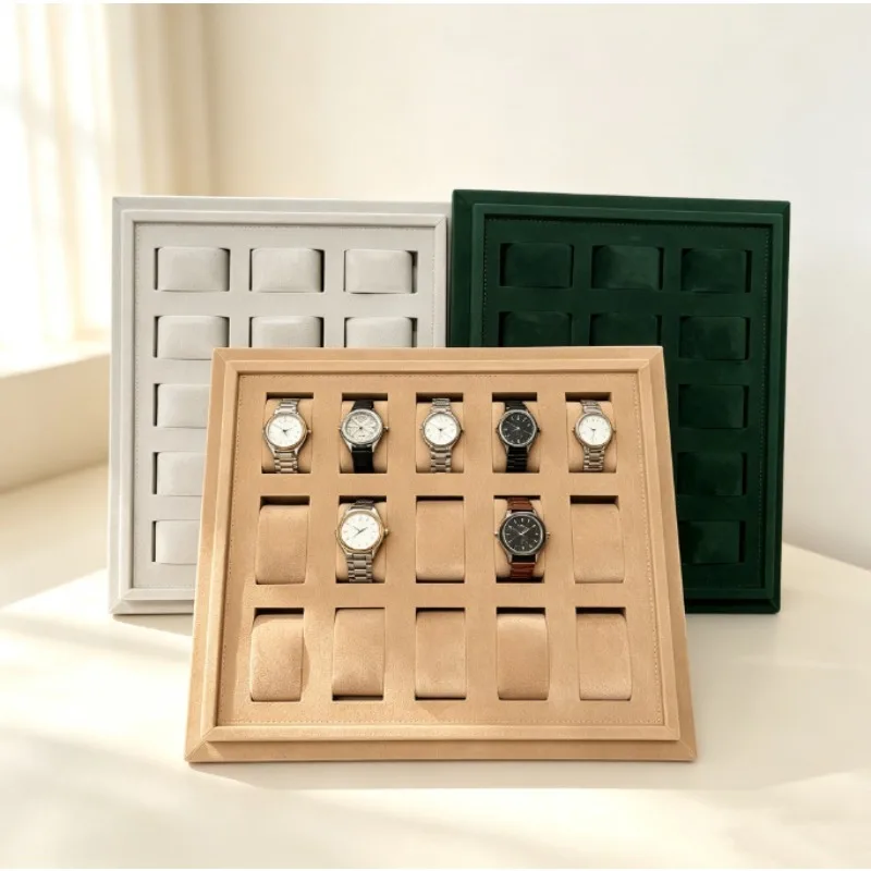 15/18 Slot Watch Display Tray Velvet Watches Showcase Stand Counter Portable Wristwatch Storage Case Men's Watch Display Holder