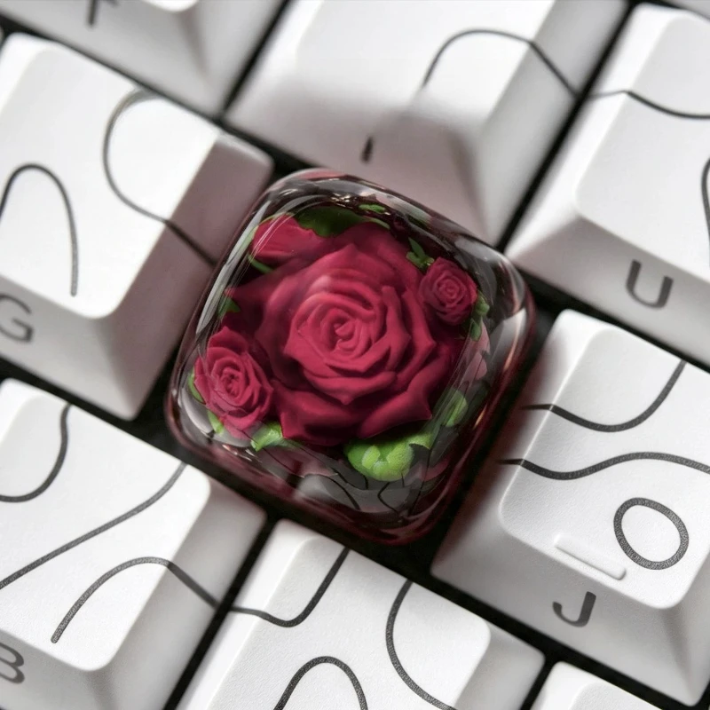 Thorny Rose Theme Keycaps Set Resin Casting Custom Original Handmade Opaque 1pc Keycaps for Mechanical Keyboard Accessories DIY
