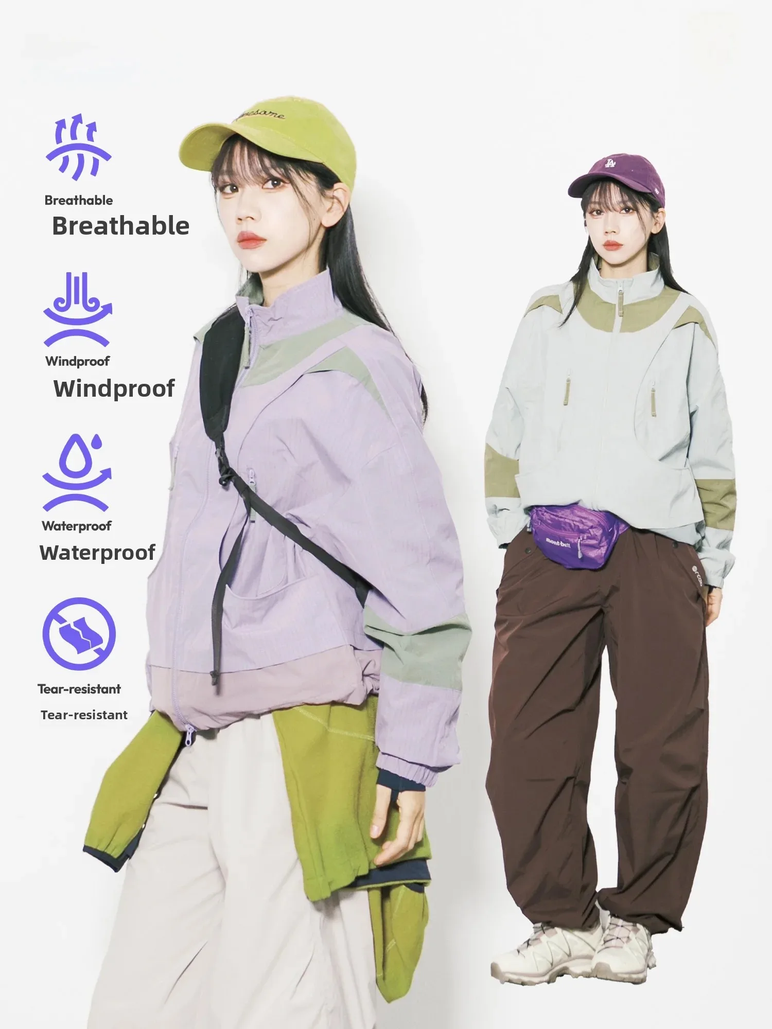 RCDB Windproof Water-resistant 3D Mosaic Men's Women's Breathable Tear-resistant Sports Casual Jacket Top Polyester Nylon
