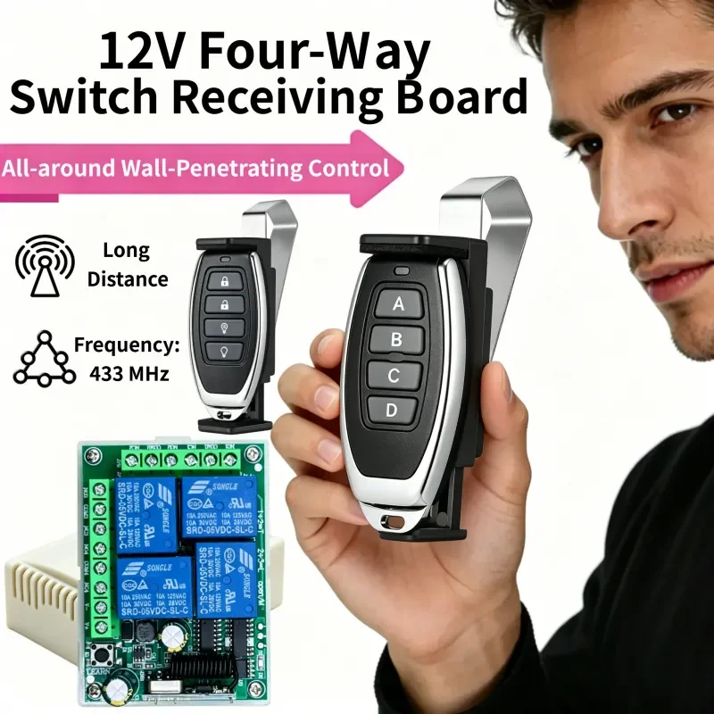 

433MHz Universal Wireless Remote Control DC 12V 4CH Relay Receiver Module RF Switch 4 Button Remote Control Gate Garage opener